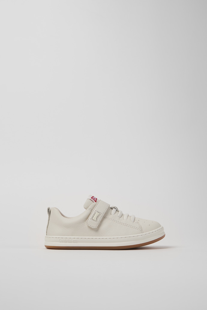 Side view of Runner White Leather Sneakers for Kids.