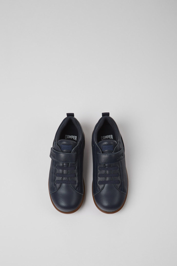 Overhead view of Pelotas Navy blue leather and textile shoes for kids