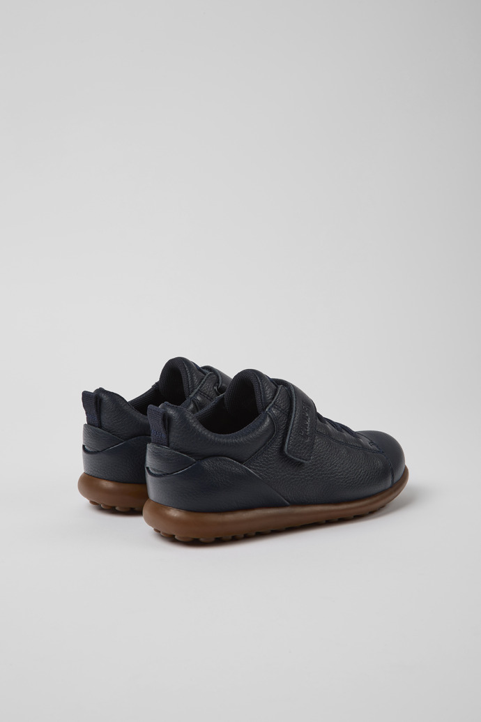 Back view of Pelotas Navy blue leather and textile shoes for kids