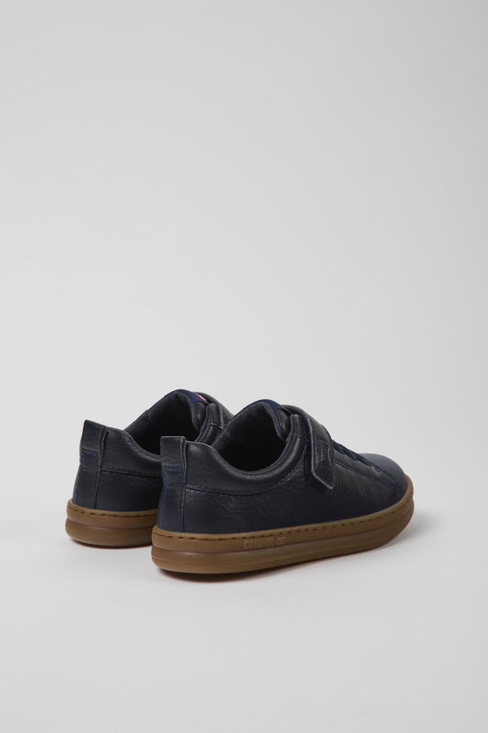 Back view of Runner Navy blue leather and textile sneakers for kids