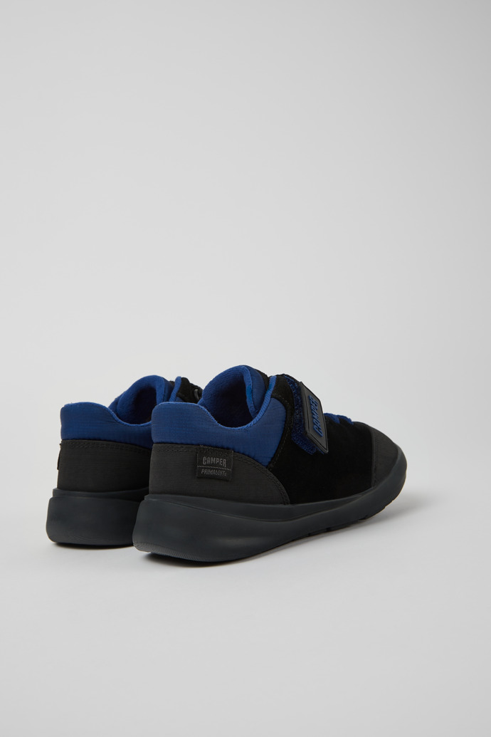 Back view of Ergo Black, blue, and grey nubuck and textile shoes