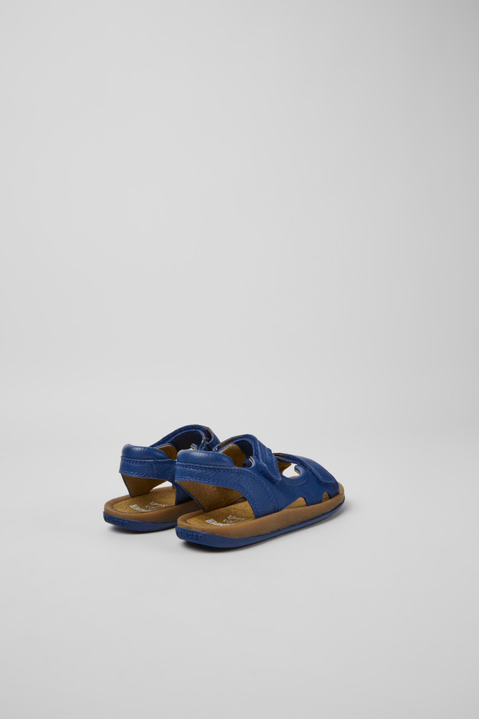 Back view of Bicho Blue leather sandals for kids