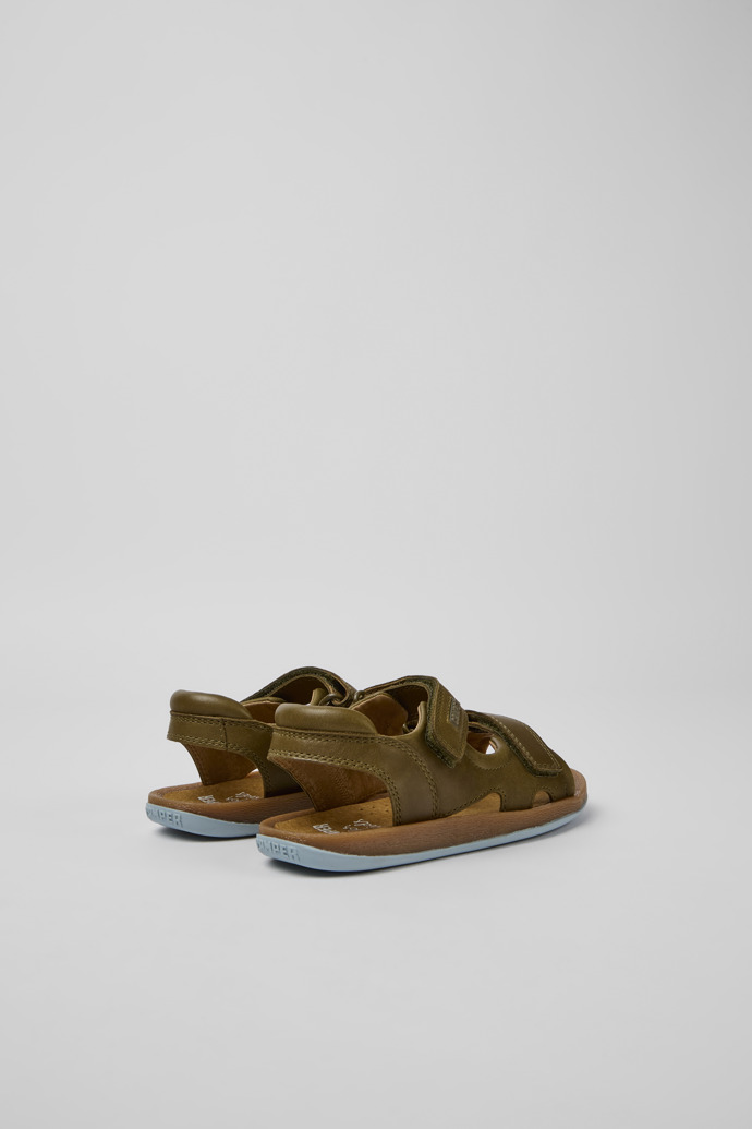 Back view of Bicho Green leather sandals for kids