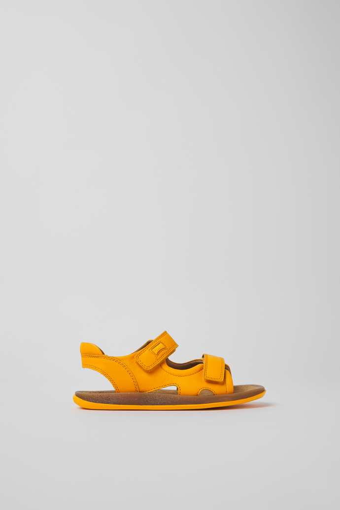 Side view of Bicho Orange leather sandals for kids