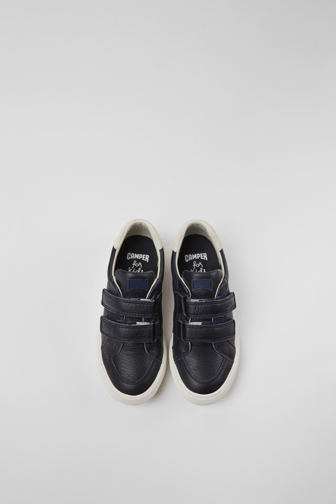 Overhead view of Pursuit Dark blue and white sneakers for kids