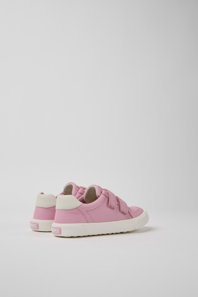 Back view of Pursuit Pink and white sneakers for kids