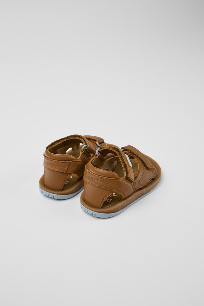 Back view of Bicho Brown leather sandals for kids