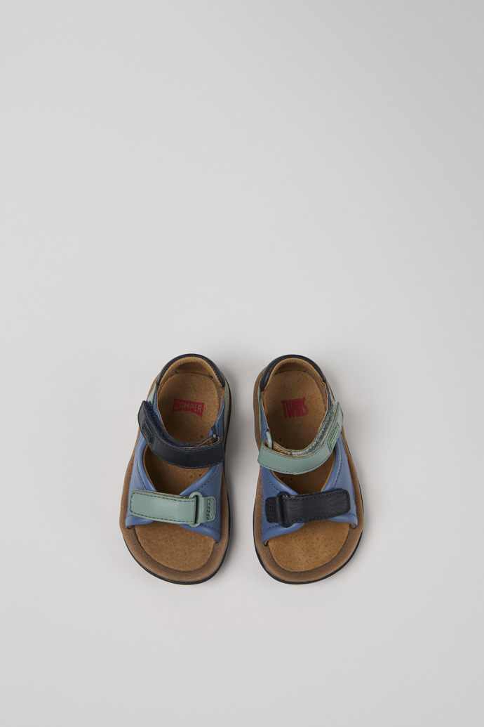 Overhead view of Twins Multicolor Leather Sandals for Kids.