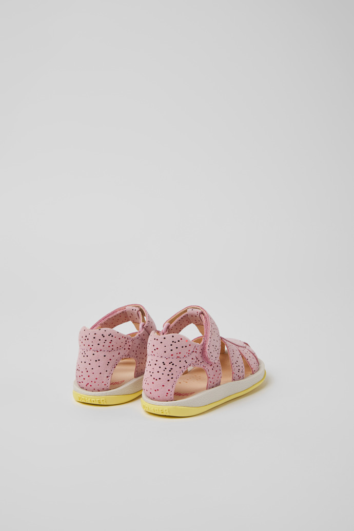 Back view of Bicho Pink nubuck sandals for kids