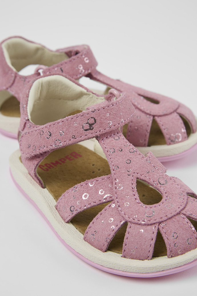 Close-up view of Bicho Pink Nubuck Sandal