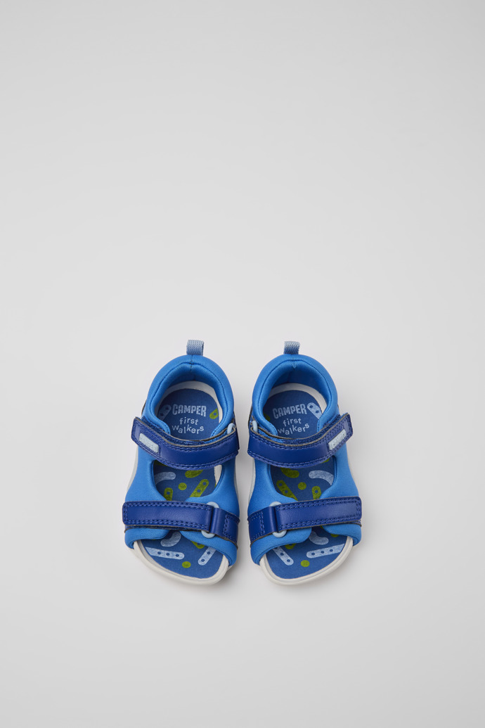 Overhead view of Ous Blue sandals for kids