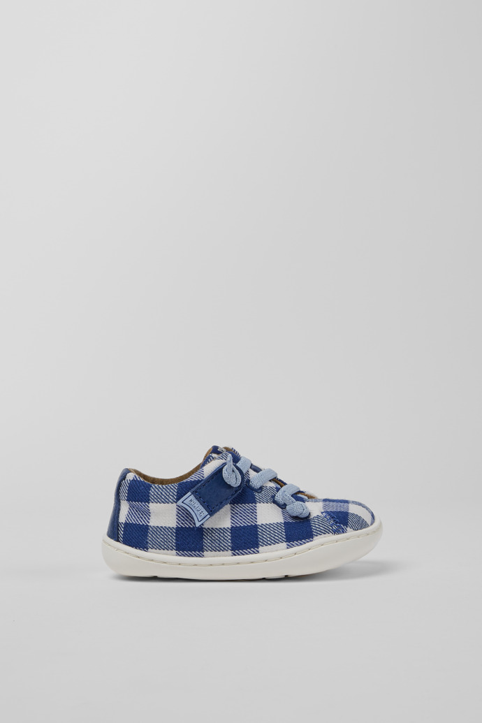 Side view of Peu Blue and white shoes for kids