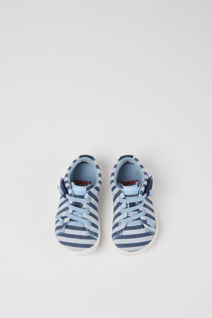 Overhead view of Peu Blue recycled cotton shoes for kids