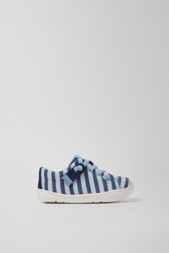 Side view of Peu Blue recycled cotton shoes for kids
