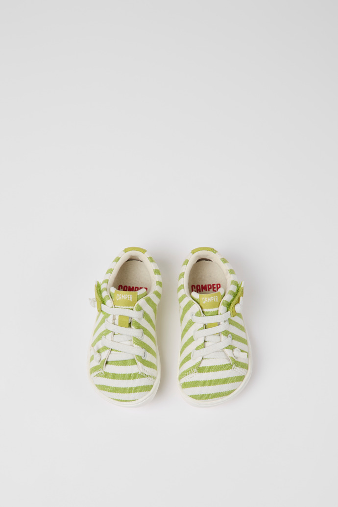 Overhead view of Peu Green recycled cotton shoes for kids