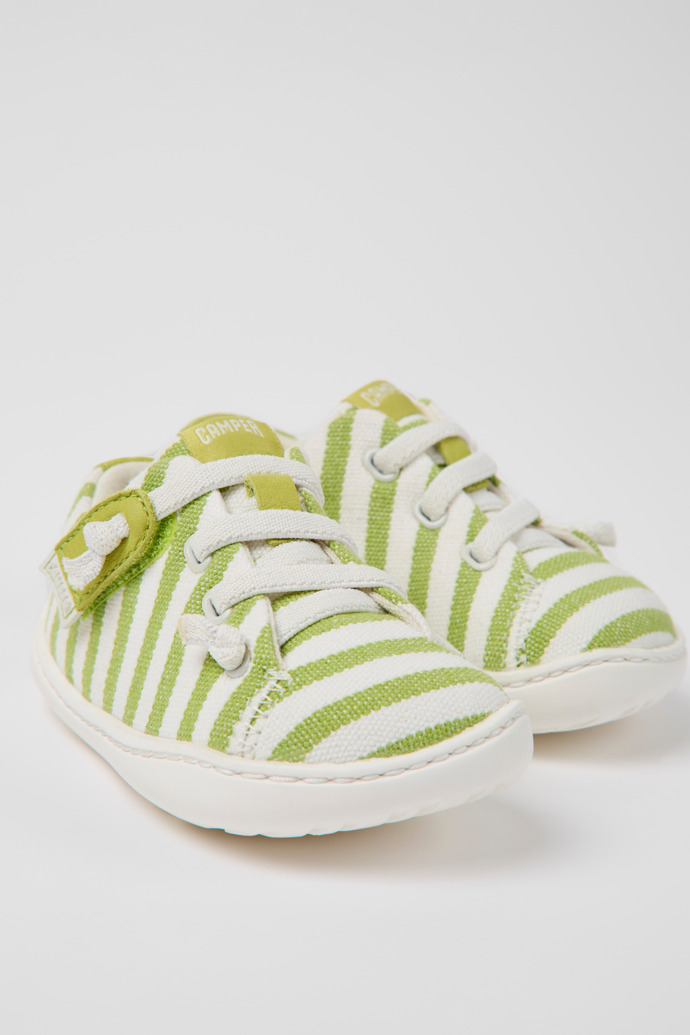 Close-up view of Peu Green recycled cotton shoes for kids