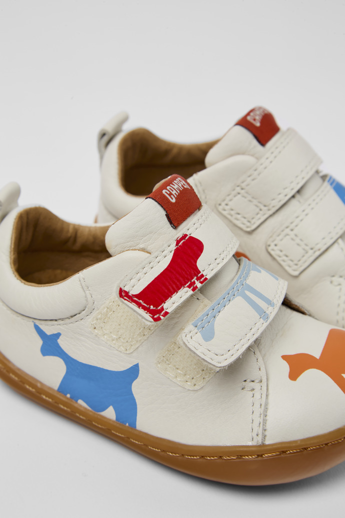 Close-up view of Twins White printed leather shoes for kids