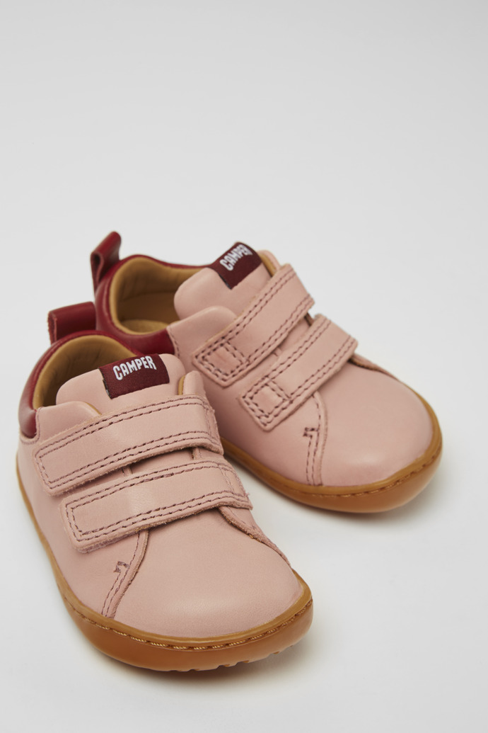 Close-up view of Peu Pink leather shoes