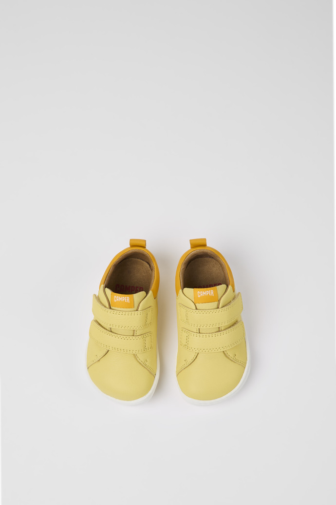 Overhead view of Peu Yellow leather shoes for kids