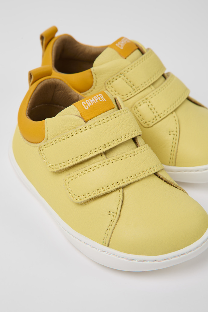 Close-up view of Peu Yellow leather shoes for kids