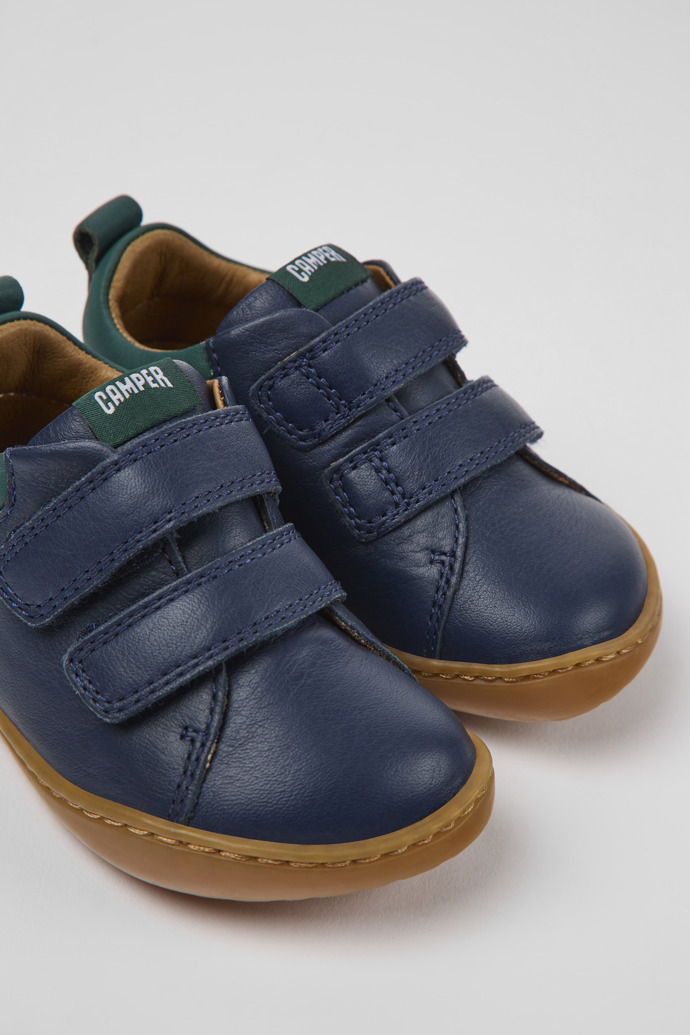 Close-up view of Peu Dark blue leather shoes for kids