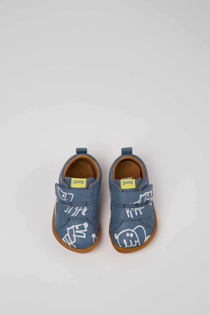 Overhead view of Twins Gray and white leather shoes for kids