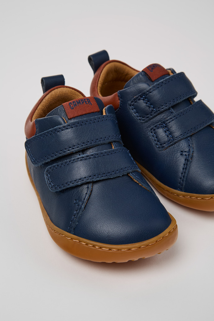 Close-up view of Peu Blue Leather Sneaker for kids