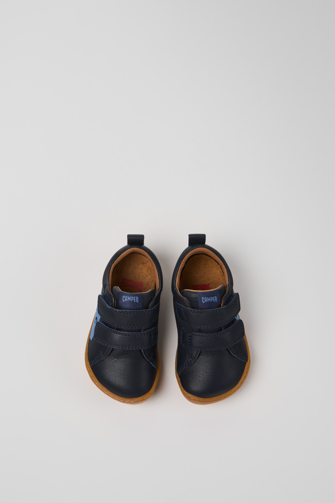 Overhead view of Twins Blue Leather Kids' Sneakers.