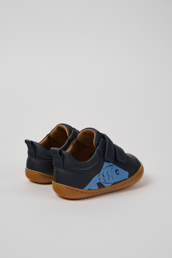 Back view of Twins Blue Leather Kids' Sneakers.