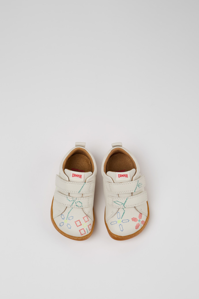 Overhead view of Twins White Leather Kids' Sneakers.