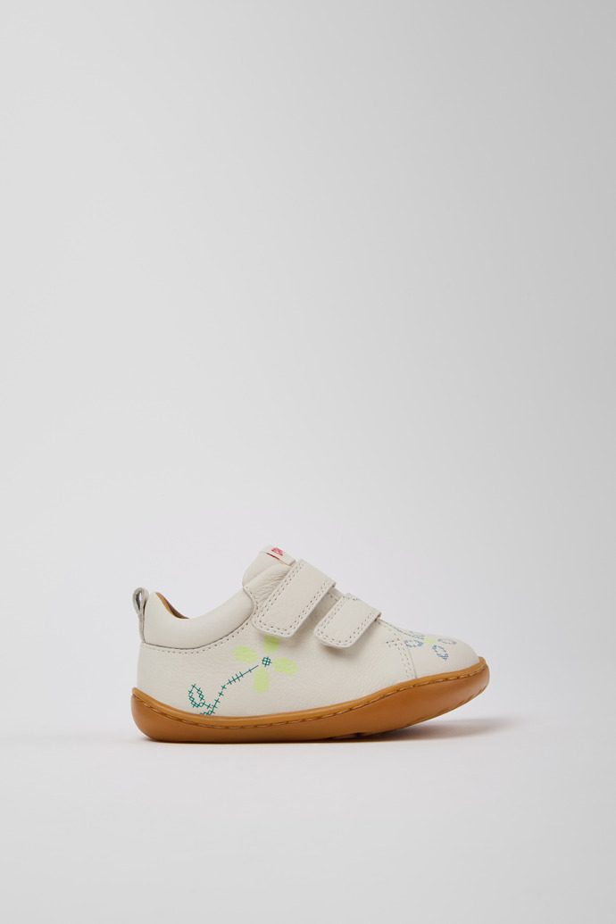 Side view of Twins White Leather Kids' Sneakers.