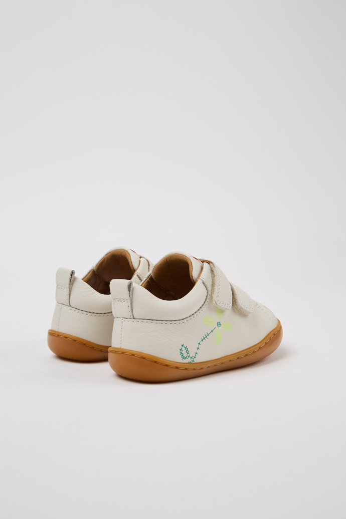 Back view of Twins White Leather Kids' Sneakers.