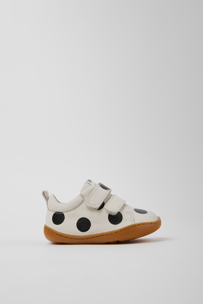 Side view of Twins White Leather Sneakers for kids.