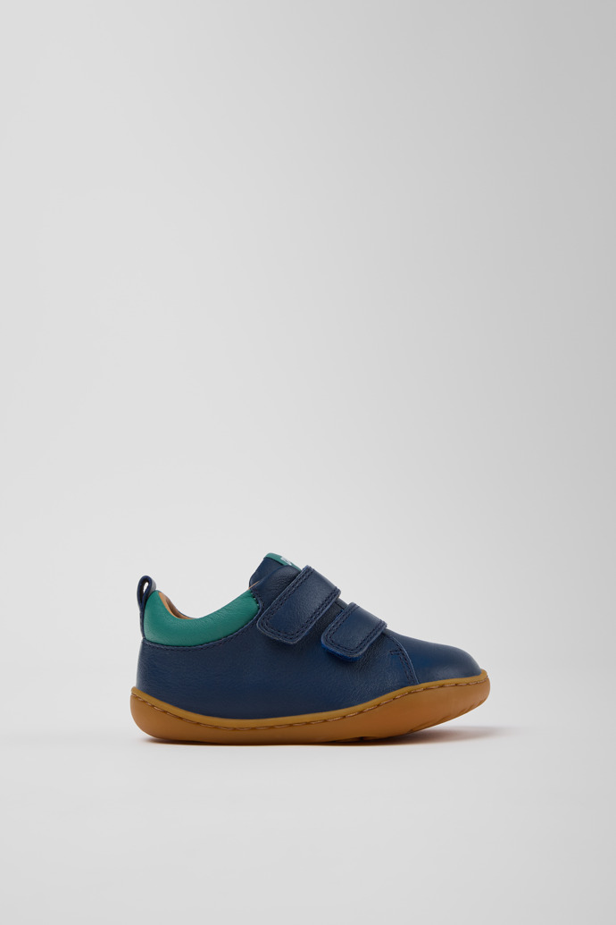 Side view of Peu Blue and Green Leather Sneakers for kids.
