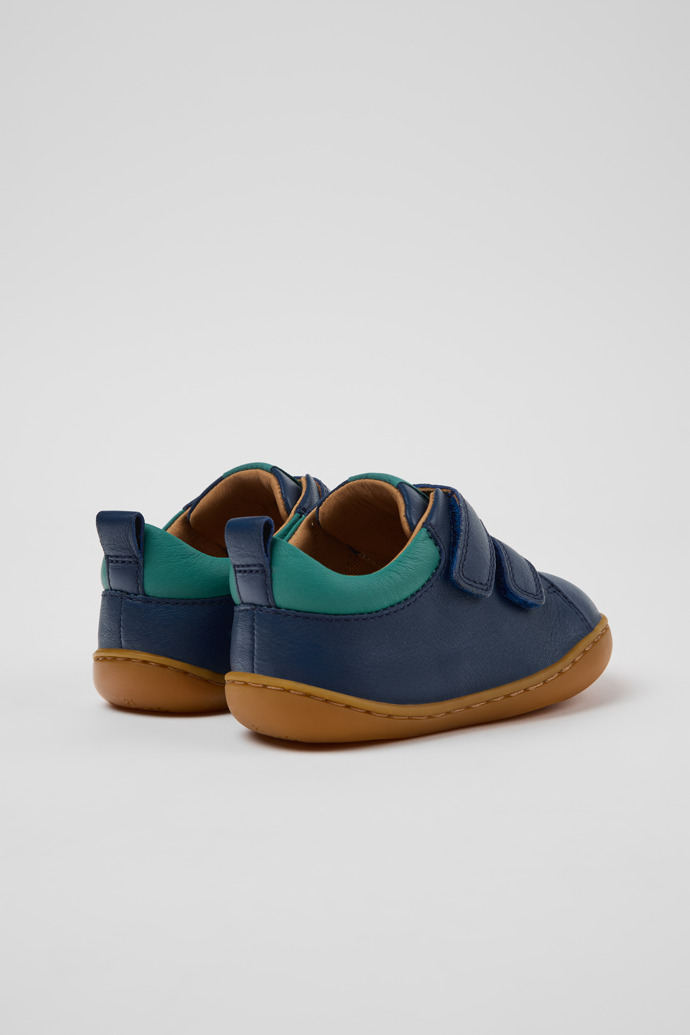 Back view of Peu Blue and Green Leather Sneakers for kids.