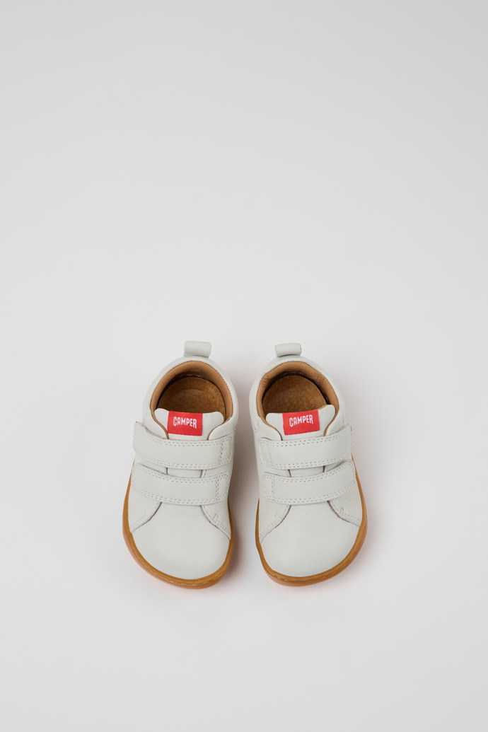Overhead view of Peu White Leather Sneakers for kids.