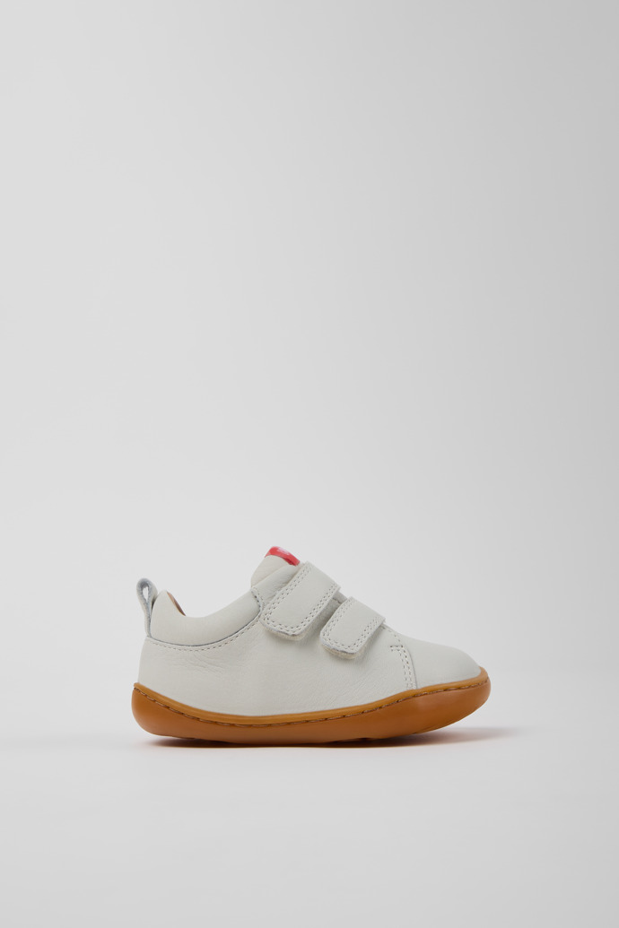 Side view of Peu White Leather Sneakers for kids.