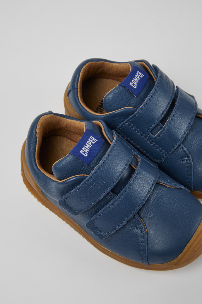 Close-up view of Dadda Blue leather sneakers