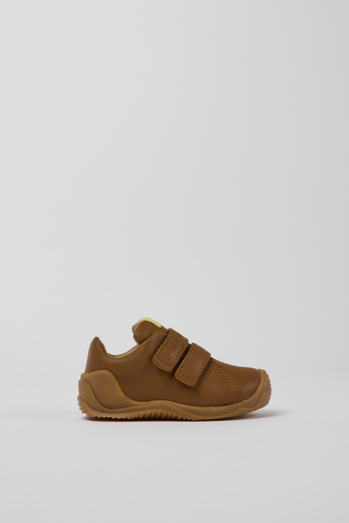 Side view of Dadda Brown leather sneakers for kids