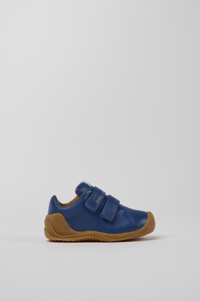 Side view of Dadda Blue leather sneakers for kids