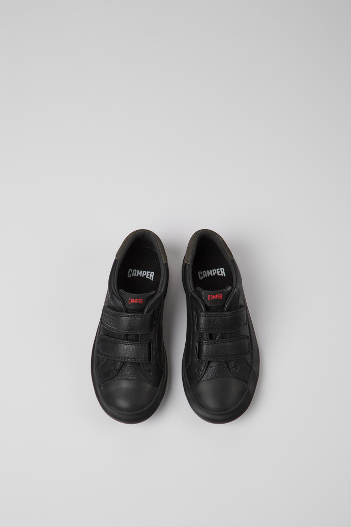 Overhead view of Pursuit Black leather and nubuck sneakers for kids