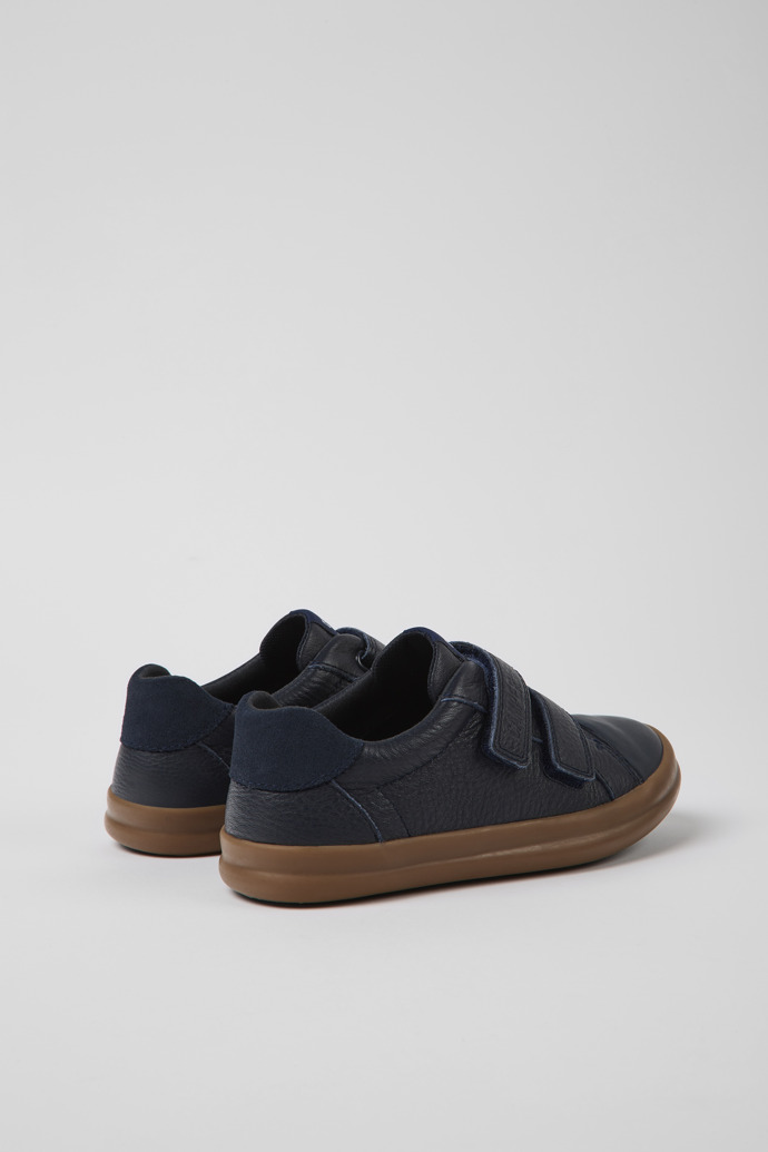 Back view of Pursuit Blue leather and nubuck sneakers for kids