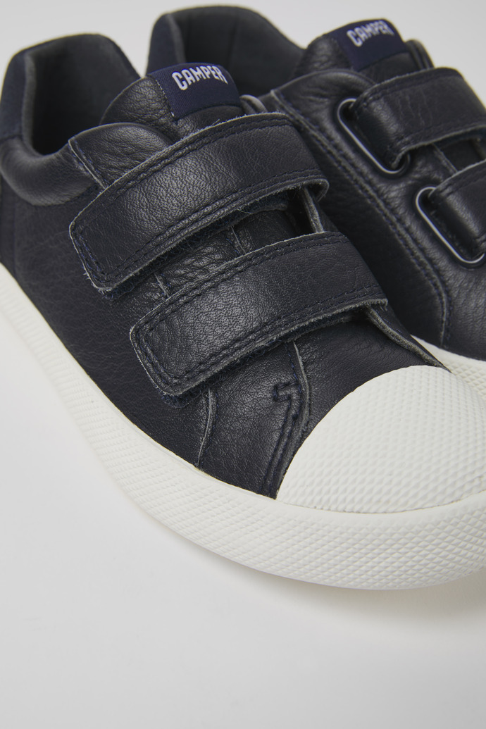 Close-up view of Pursuit Blue leather shoes for kids