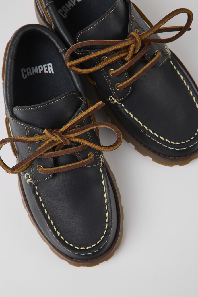 Close-up view of Compas Dark blue leather shoes for kids