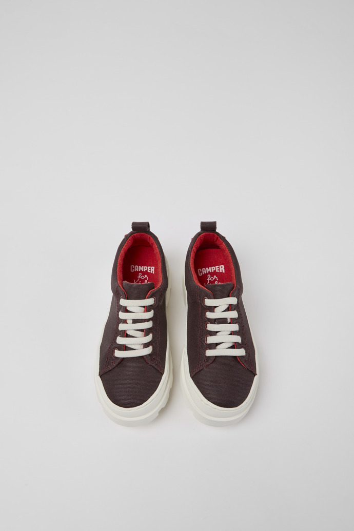 Overhead view of Brutus Burgundy organic cotton shoes for kids