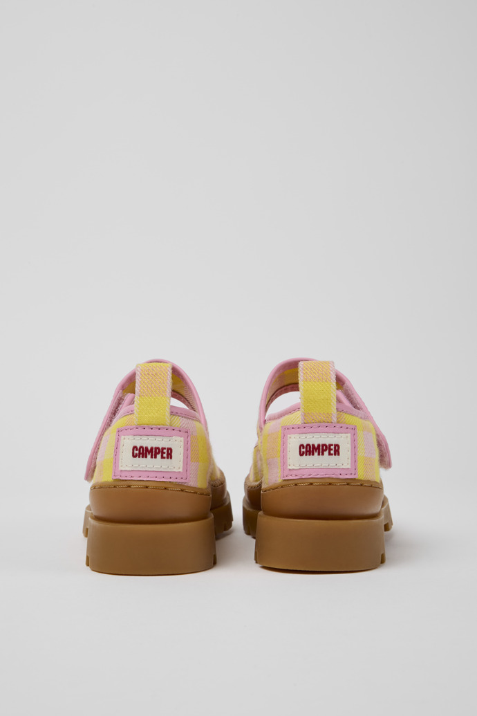 Back view of Brutus Pink and yellow Mary Jane shoes for kids