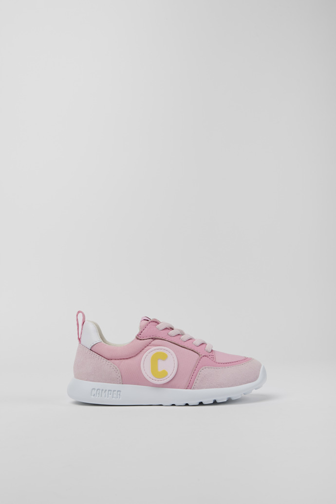 Image of Side view of Driftie Pink and white sneakers for girls