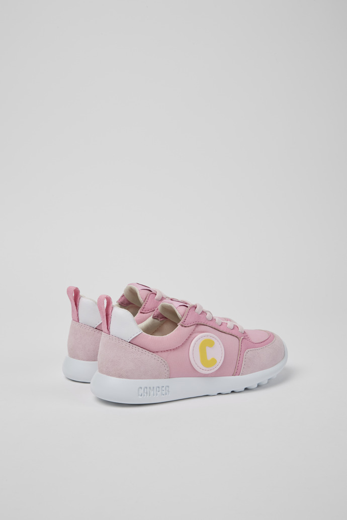 Back view of Driftie Pink and white sneakers for girls