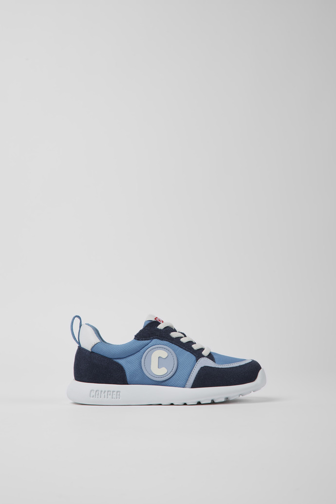Side view of Driftie Blue textile and nubuck sneakers for kids