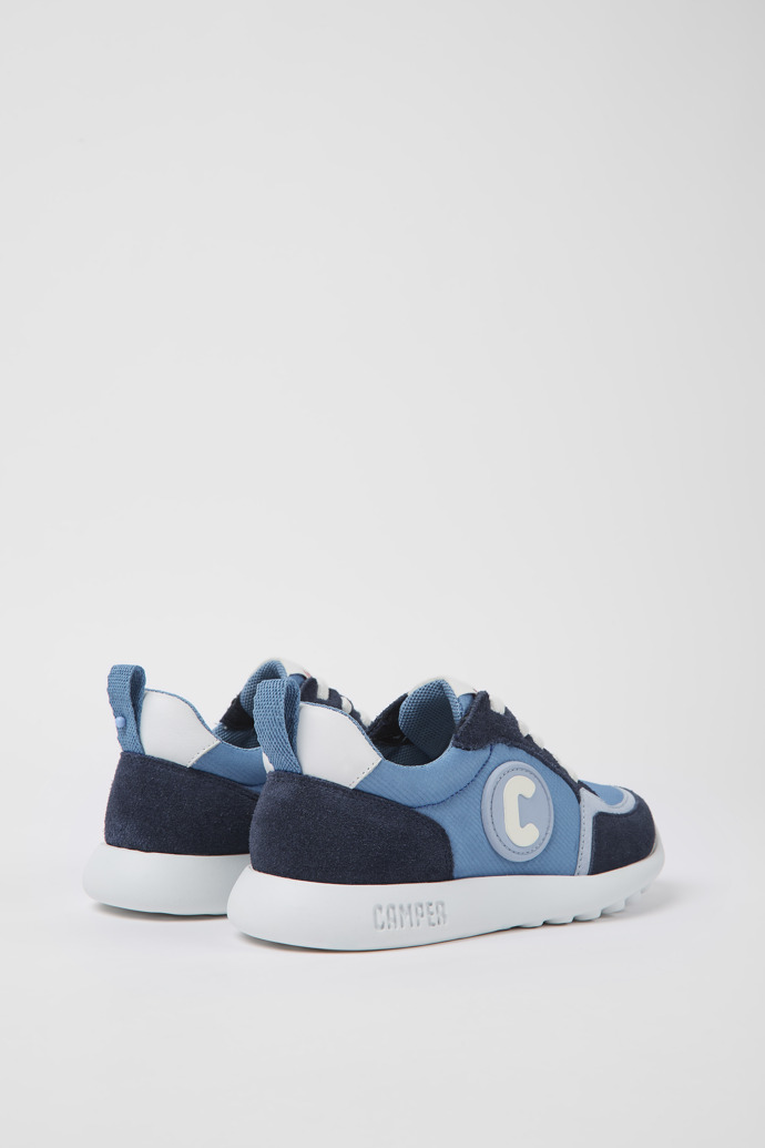Back view of Driftie Blue textile and nubuck sneakers for kids
